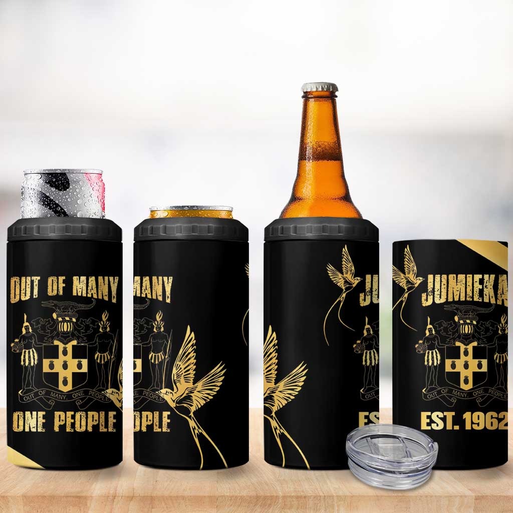 Jumieka Independence Day 4 in 1 Can Cooler Tumbler Out Of Many, One People Gold Color