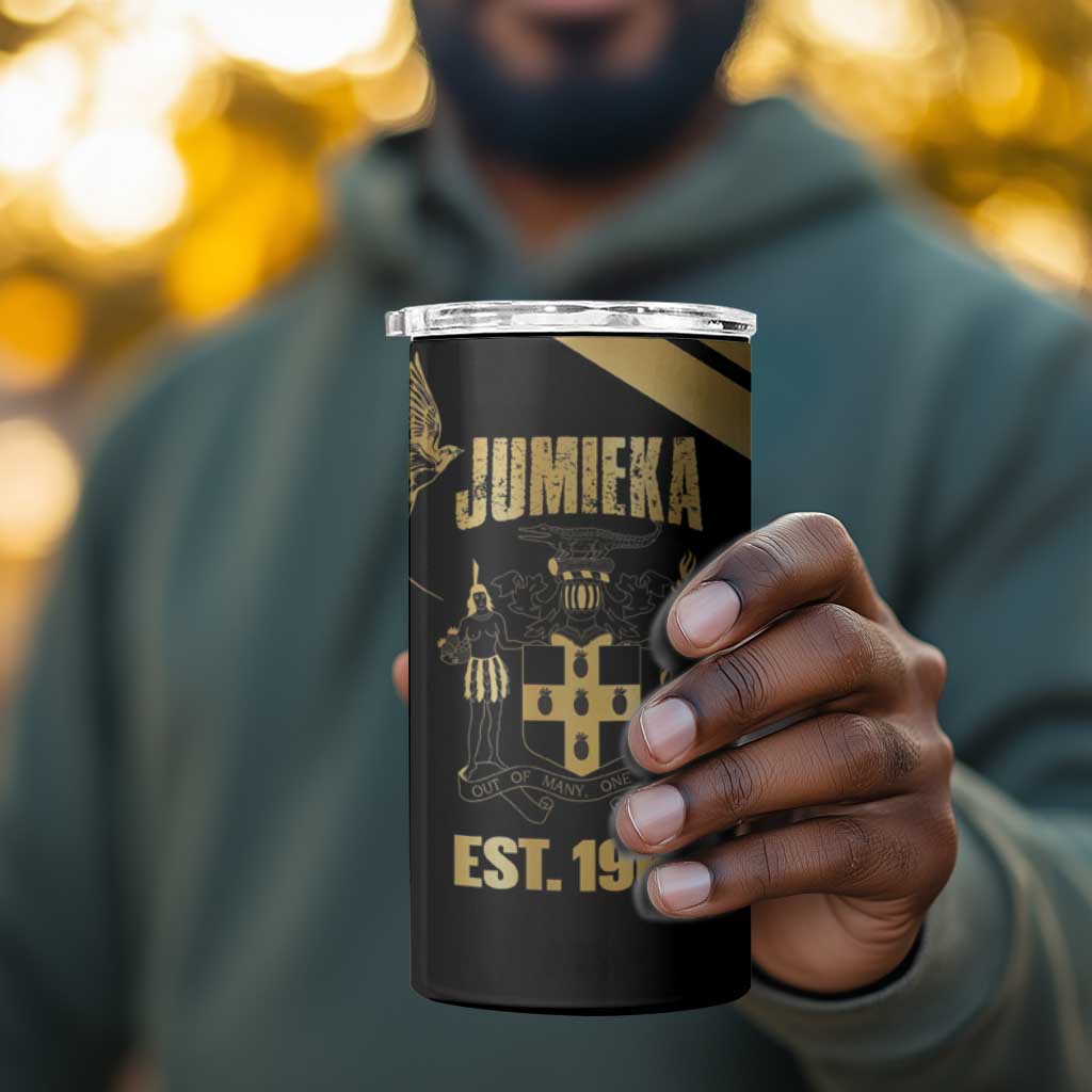 Jumieka Independence Day 4 in 1 Can Cooler Tumbler Out Of Many, One People Gold Color