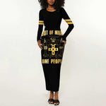 Jumieka Independence Day Long Sleeve Bodycon Dress Out Of Many, One People Gold Color