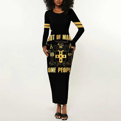 Jumieka Independence Day Long Sleeve Bodycon Dress Out Of Many, One People Gold Color