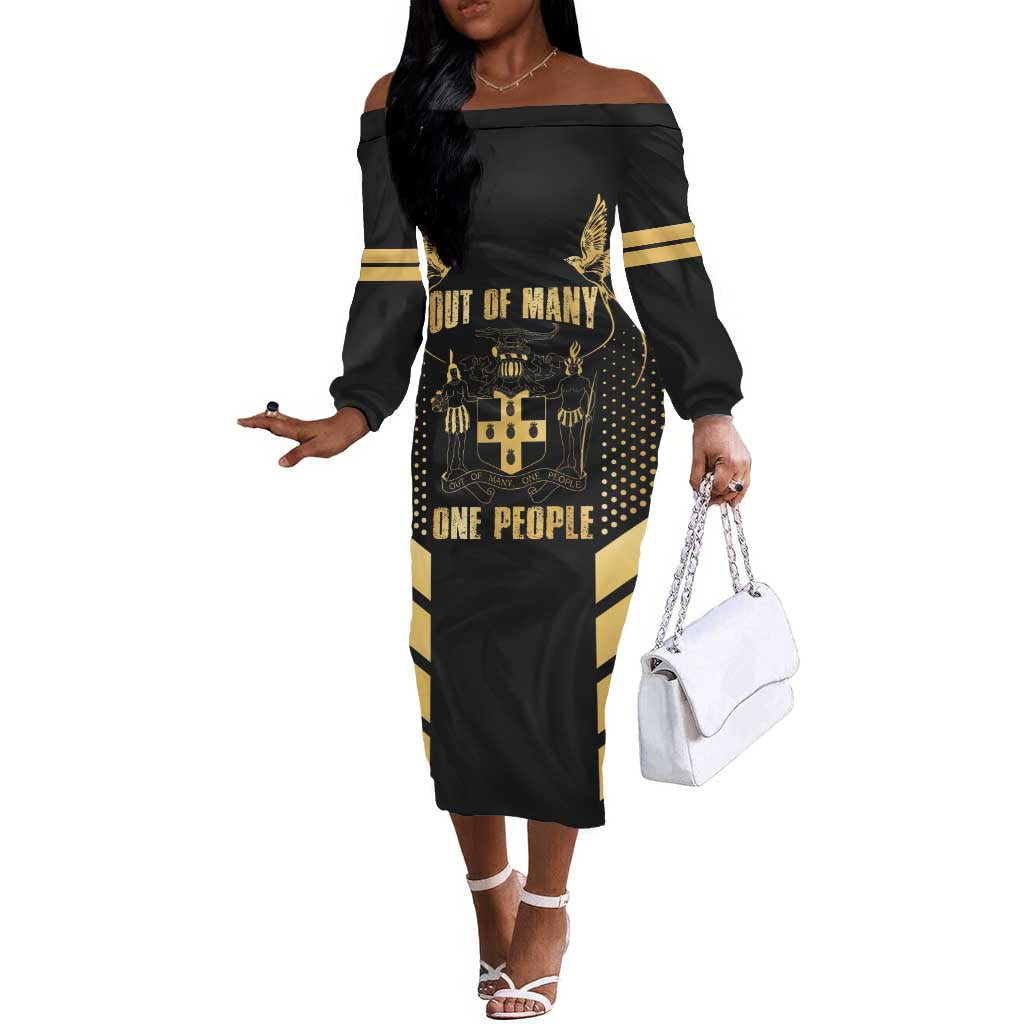 Jumieka Independence Day Off The Shoulder Long Sleeve Dress Out Of Many, One People Gold Color