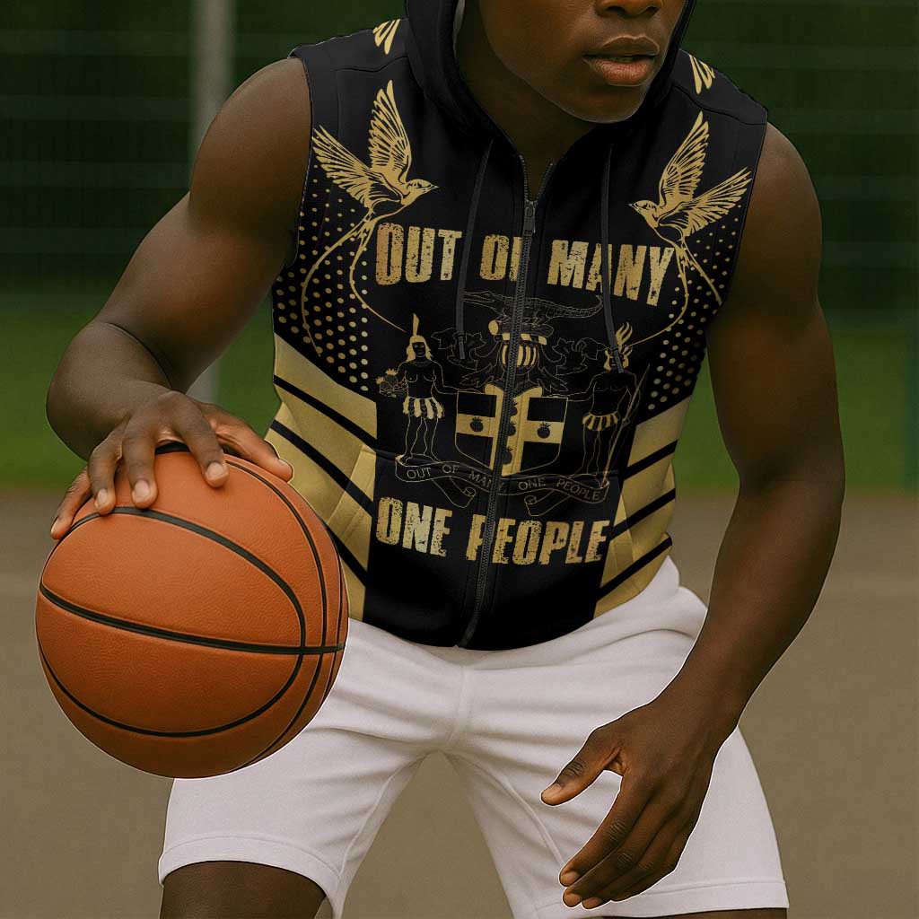 Jumieka Independence Day Sleeveless Zip Hoodie Out Of Many, One People Gold Color - African Pride