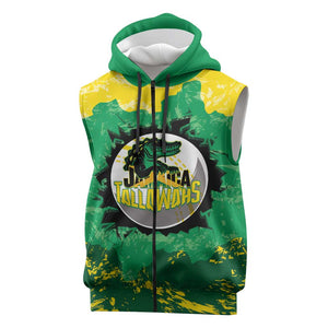 Custom Afro Jamaica Cricket Sleeveless Zip Hoodie Go Champions Tallawahs Grunge Style - African Pride