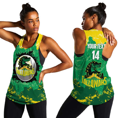 Custom Afro Jamaica Cricket Women Racerback Tank Go Champions Tallawahs Grunge Style