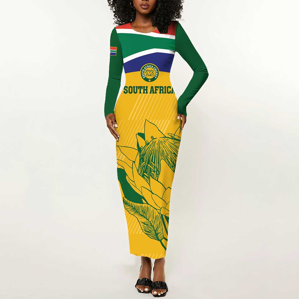 Custom South Africa Cricket Long Sleeve Bodycon Dress Go Champions World Cup Proteas