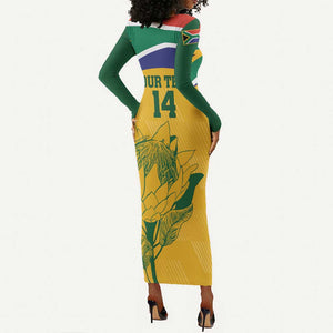 Custom South Africa Cricket Long Sleeve Bodycon Dress Go Champions World Cup Proteas