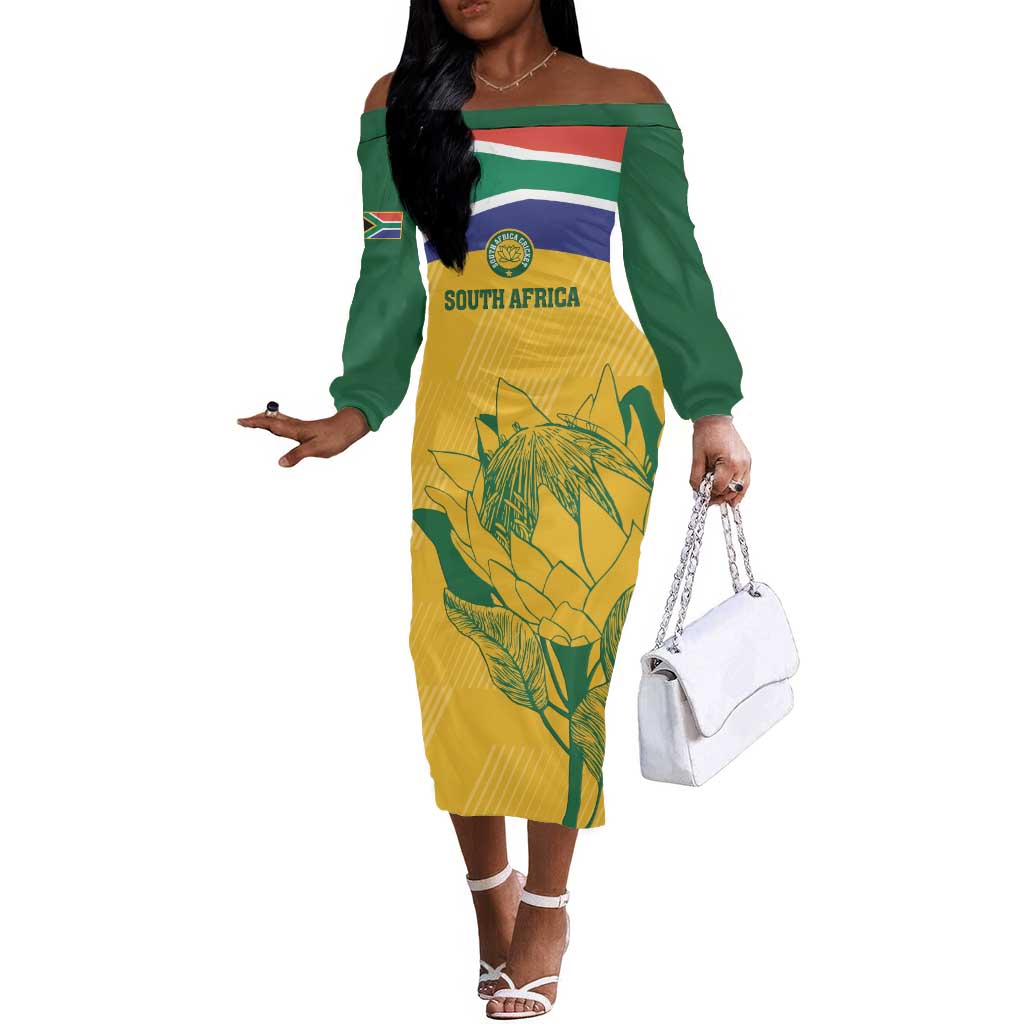 Custom South Africa Cricket Off The Shoulder Long Sleeve Dress Go Champions World Cup Proteas