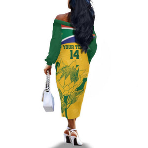 Custom South Africa Cricket Off The Shoulder Long Sleeve Dress Go Champions World Cup Proteas