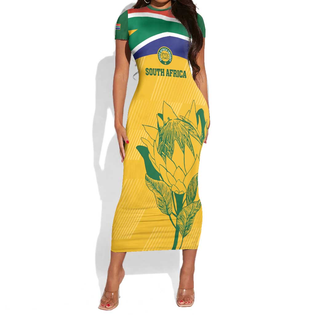 Custom South Africa Cricket Short Sleeve Bodycon Dress Go Champions World Cup Proteas LT14