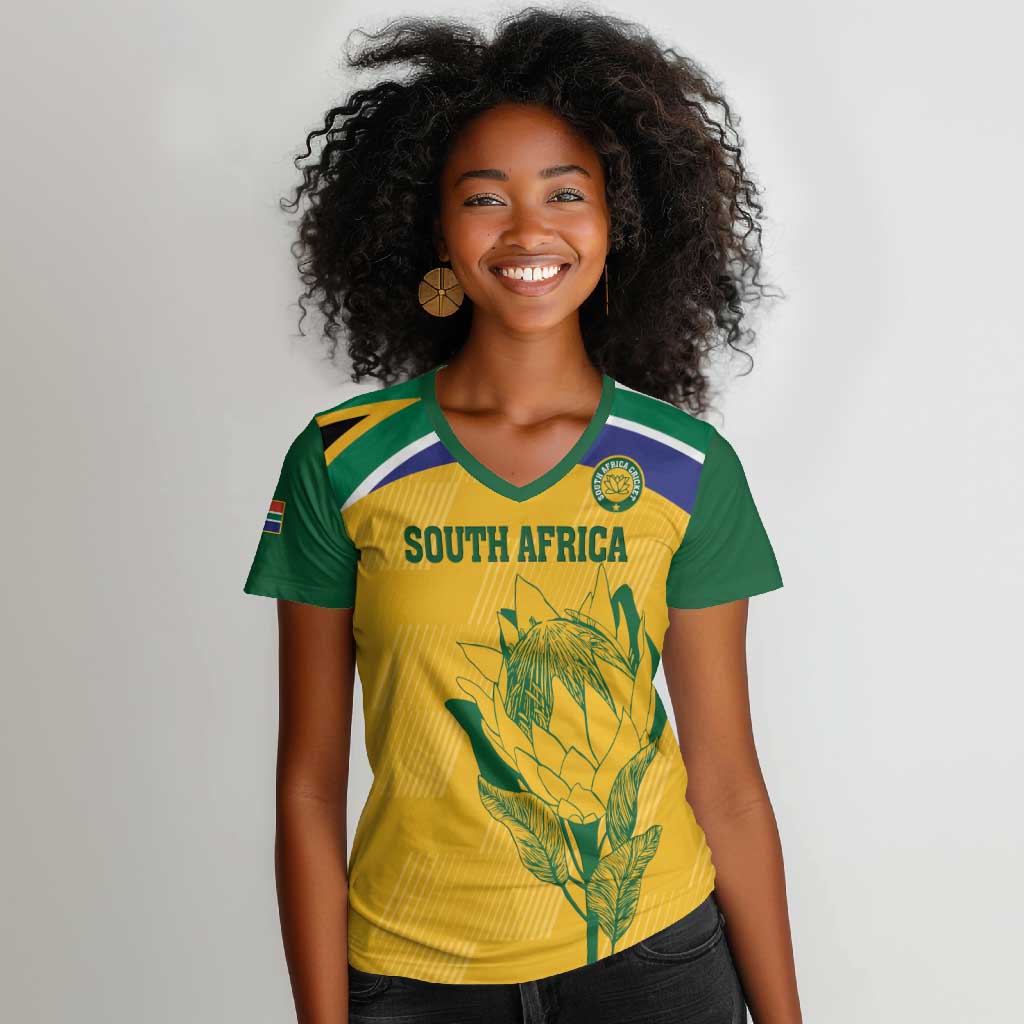 Custom South Africa Cricket Women V-Neck T-Shirt Go Champions World Cup Proteas