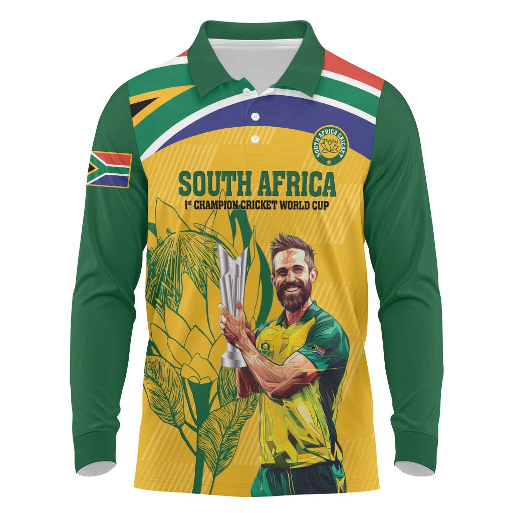 South Africa Cricket Long Sleeve Polo Shirt 1st Champions World Cup Proud Of Our Boys