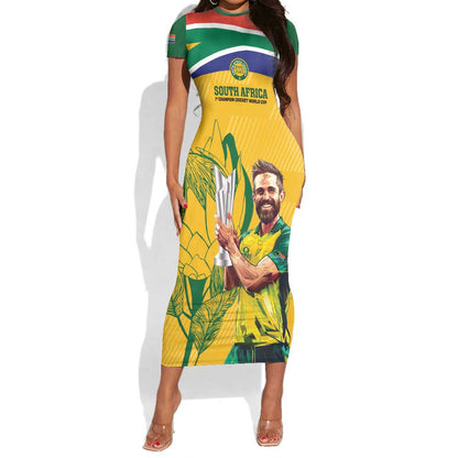 South Africa Cricket Short Sleeve Bodycon Dress 1st Champions World Cup Proud Of Our Boys LT14