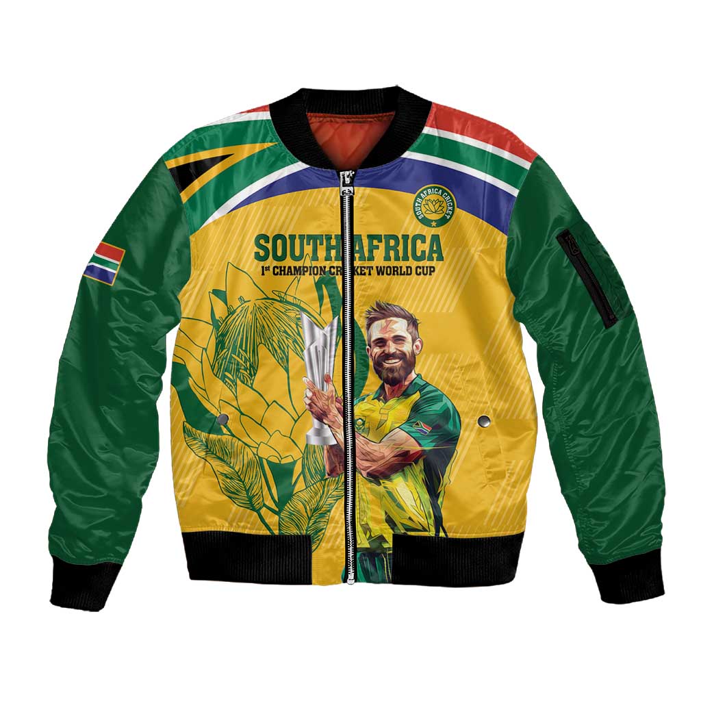 South Africa Cricket Sleeve Zip Bomber Jacket 1st Champions World Cup Proud Of Our Boys