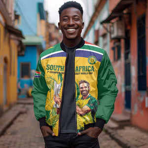 South Africa Cricket Sleeve Zip Bomber Jacket 1st Champions World Cup Proud Of Our Boys