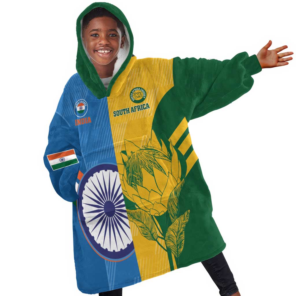 Custom India And South Africa Cricket KId Wearable Blanket Hoodie 2024 Together Dynamic Version