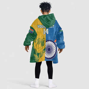 Custom India And South Africa Cricket KId Wearable Blanket Hoodie 2024 Together Dynamic Version