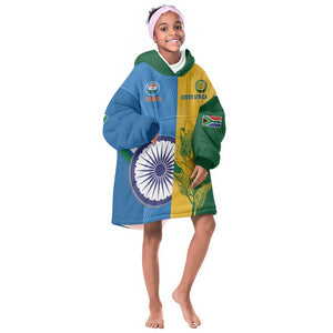 Custom India And South Africa Cricket KId Wearable Blanket Hoodie 2024 Together Dynamic Version