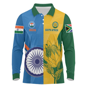 Custom India And South Africa Cricket Long Sleeve Polo Shirt 2024 Together Dynamic Version