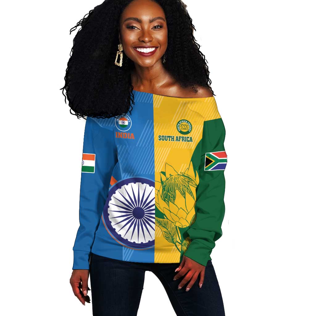 Custom India And South Africa Cricket Off Shoulder Sweater 2024 Together Dynamic Version