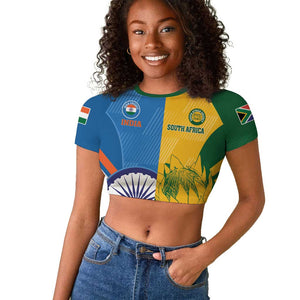 Custom India And South Africa Cricket Raglan Cropped T shirt 2024 Together Dynamic Version