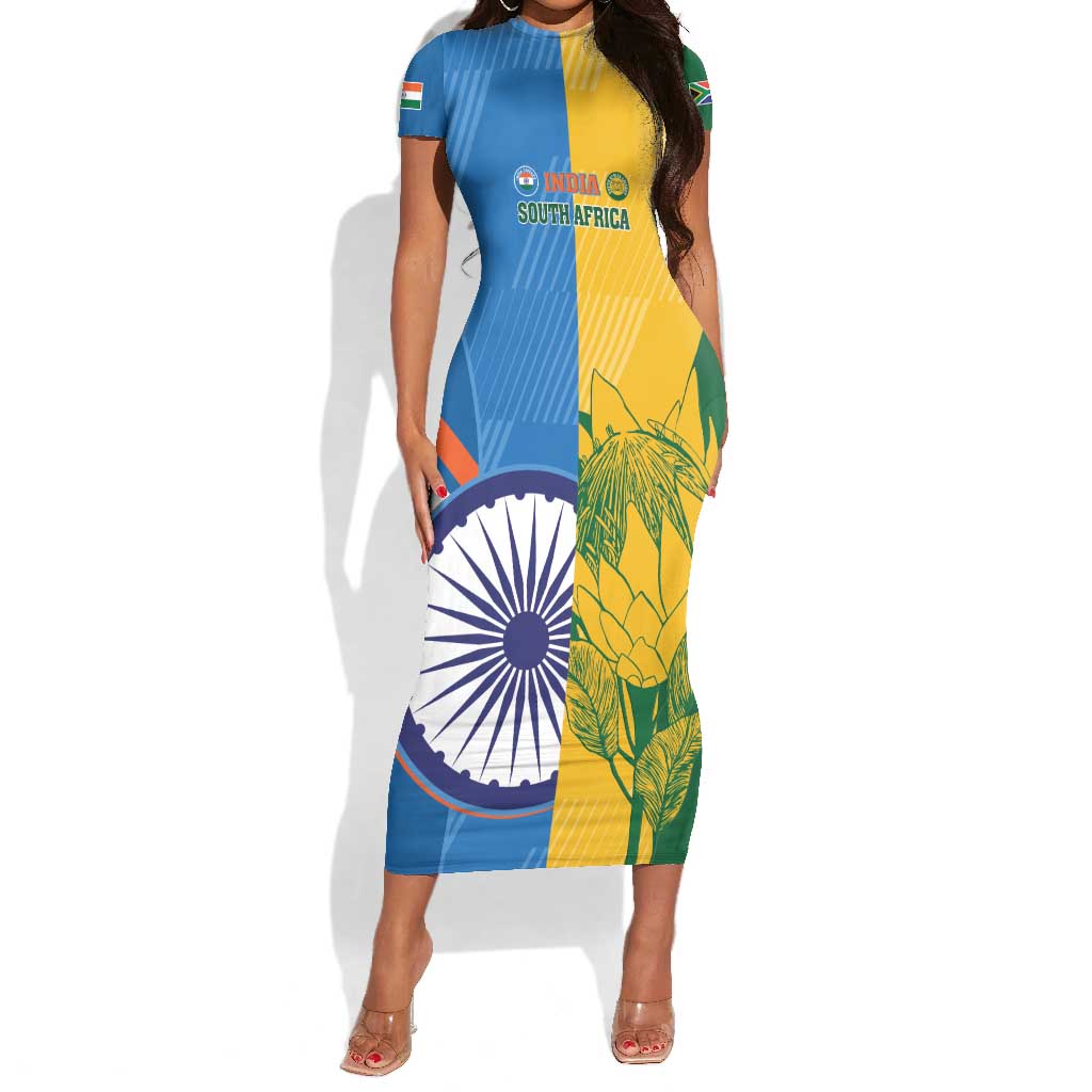 Custom India And South Africa Cricket Short Sleeve Bodycon Dress 2024 Together Dynamic Version