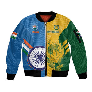 Custom India And South Africa Cricket Sleeve Zip Bomber Jacket 2024 Together Dynamic Version