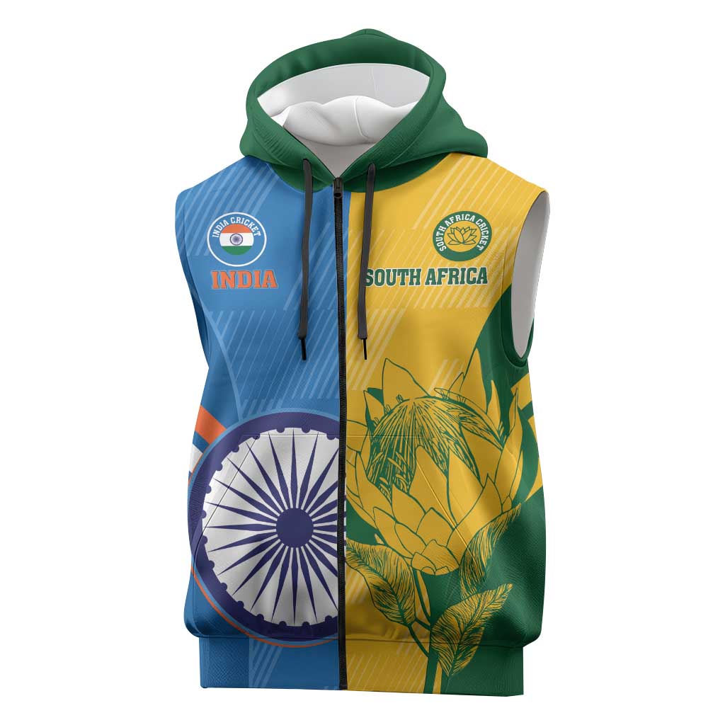 Custom India And South Africa Cricket Sleeveless Zip Hoodie 2024 Together Dynamic Version - African Pride
