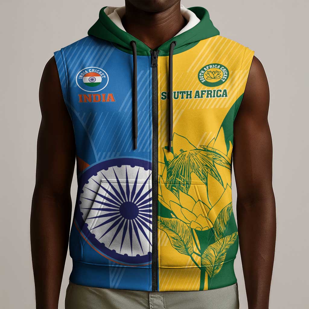 Custom India And South Africa Cricket Sleeveless Zip Hoodie 2024 Together Dynamic Version - African Pride