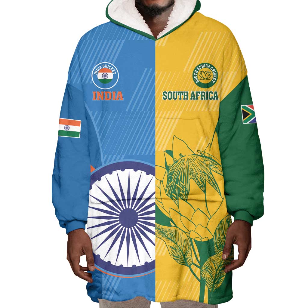 Custom India And South Africa Cricket Wearable Blanket Hoodie 2024 Together Dynamic Version