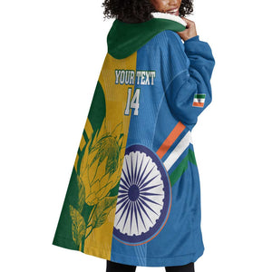 Custom India And South Africa Cricket Wearable Blanket Hoodie 2024 Together Dynamic Version