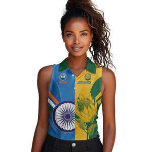 Custom India And South Africa Cricket Women Sleeveless Polo Shirt 2024 Together Dynamic Version