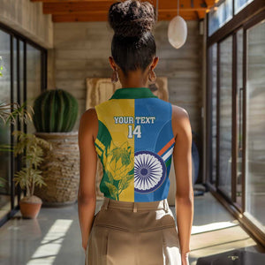 Custom India And South Africa Cricket Women Sleeveless Polo Shirt 2024 Together Dynamic Version