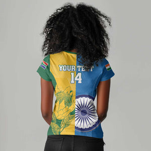 Custom India And South Africa Cricket Women V-Neck T-Shirt 2024 Together Dynamic Version