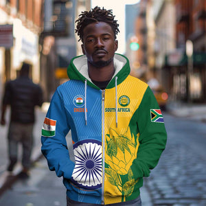 Custom India And South Africa Cricket Zip Hoodie 2024 Together Dynamic Version