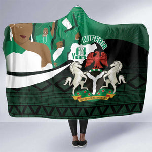 Nigeria Independence Day Hooded Blanket Happy 64 Years Of Anniversary African Pattern