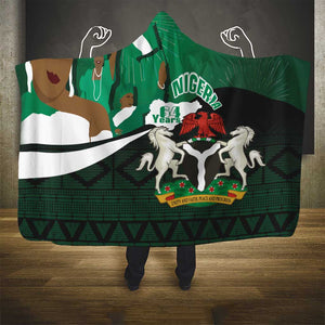 Nigeria Independence Day Hooded Blanket Happy 64 Years Of Anniversary African Pattern