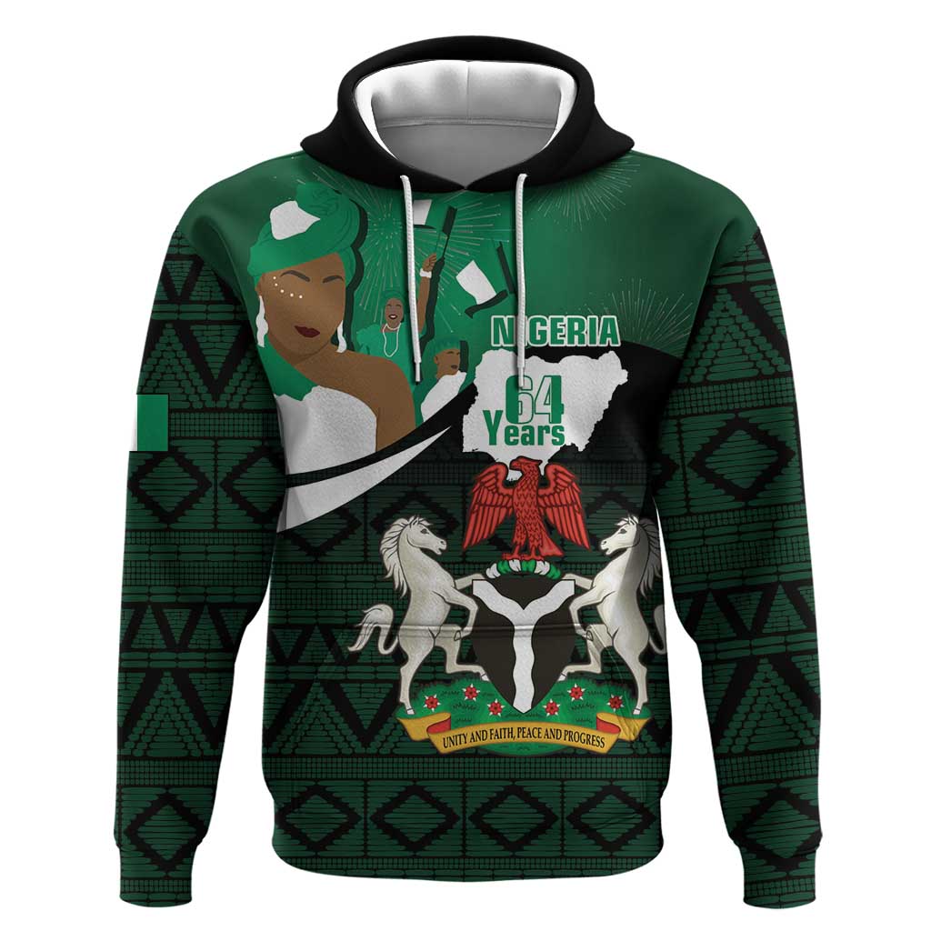 Nigeria Independence Day Hoodie Happy 64 Years Of Anniversary African Pattern