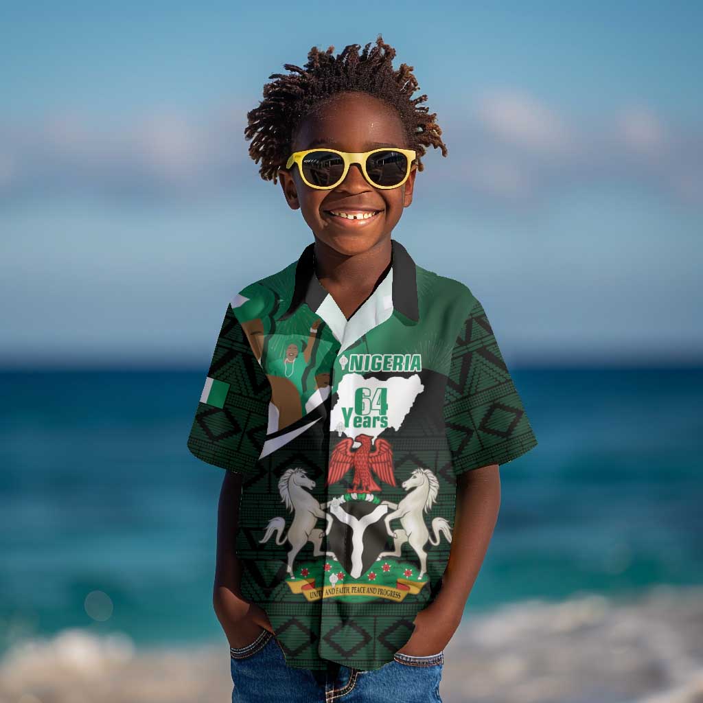 Nigeria Independence Day Kid Hawaiian Shirt Happy 64 Years Of Anniversary African Pattern