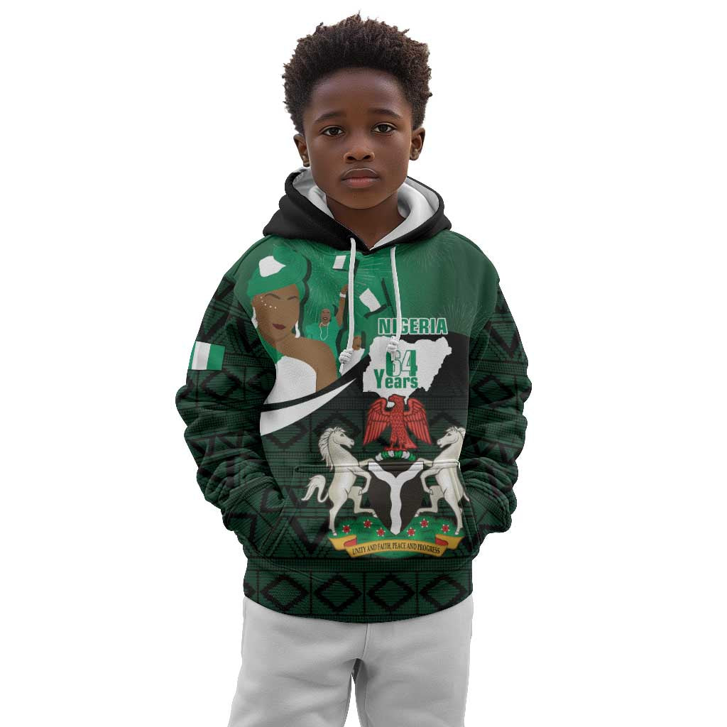 Nigeria Independence Day Kid Hoodie Happy 64 Years Of Anniversary African Pattern