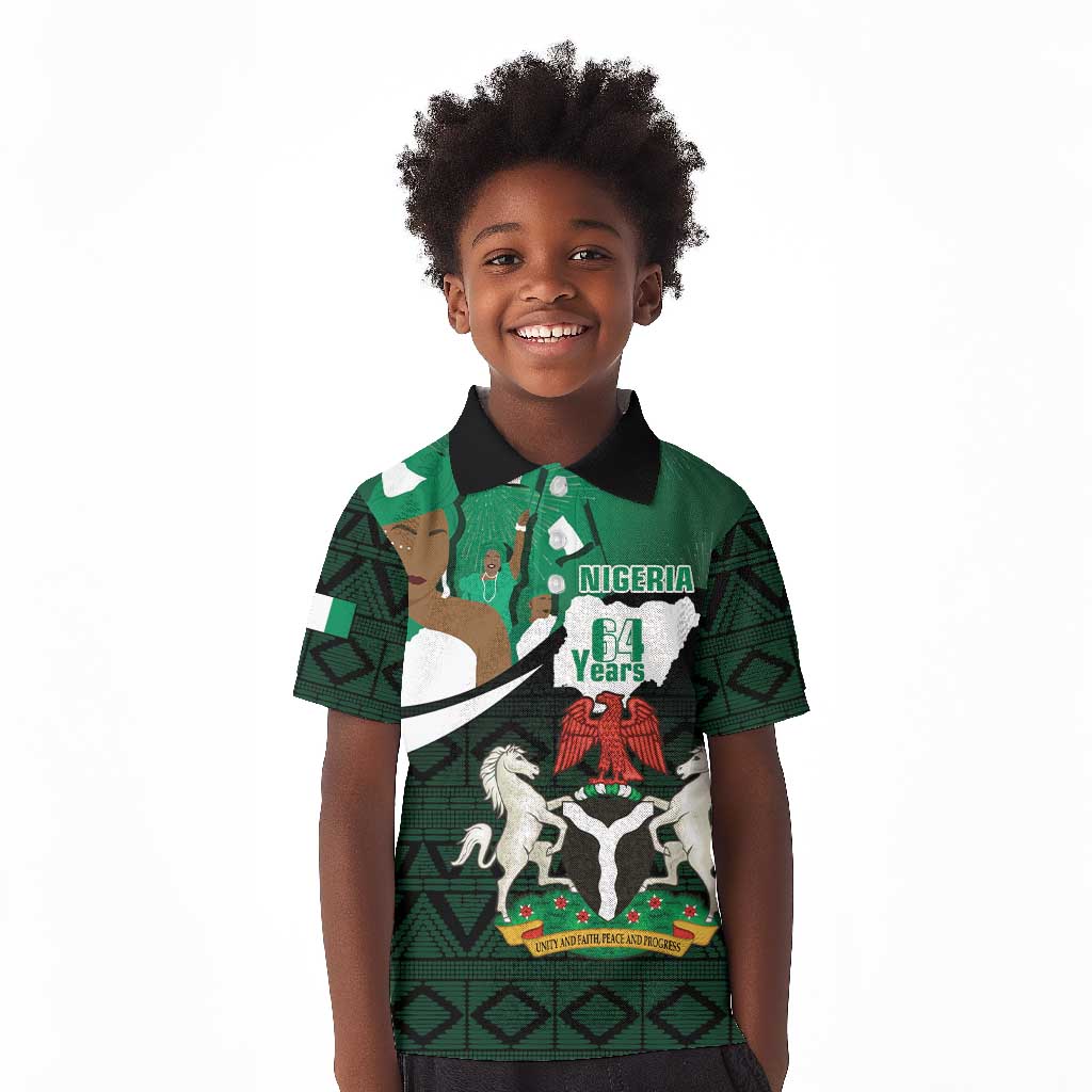 Nigeria Independence Day Kid Polo Shirt Happy 64 Years Of Anniversary African Pattern