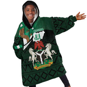 Nigeria Independence Day KId Wearable Blanket Hoodie Happy 64 Years Of Anniversary African Pattern