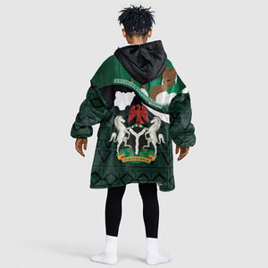 Nigeria Independence Day KId Wearable Blanket Hoodie Happy 64 Years Of Anniversary African Pattern