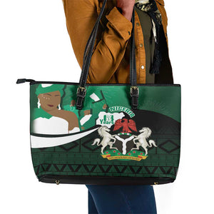 Nigeria Independence Day Leather Tote Bag Happy 64 Years Of Anniversary African Pattern