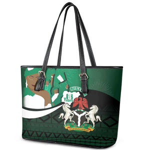 Nigeria Independence Day Leather Tote Bag Happy 64 Years Of Anniversary African Pattern