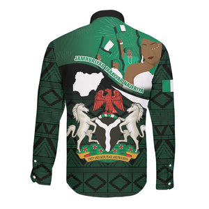 Nigeria Independence Day Long Sleeve Button Shirt Happy 64 Years Of Anniversary African Pattern