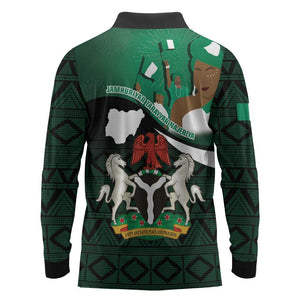 Nigeria Independence Day Long Sleeve Polo Shirt Happy 64 Years Of Anniversary African Pattern