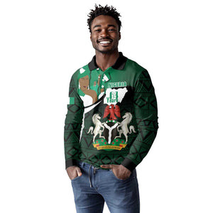 Nigeria Independence Day Long Sleeve Polo Shirt Happy 64 Years Of Anniversary African Pattern