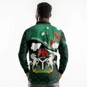 Nigeria Independence Day Long Sleeve Polo Shirt Happy 64 Years Of Anniversary African Pattern