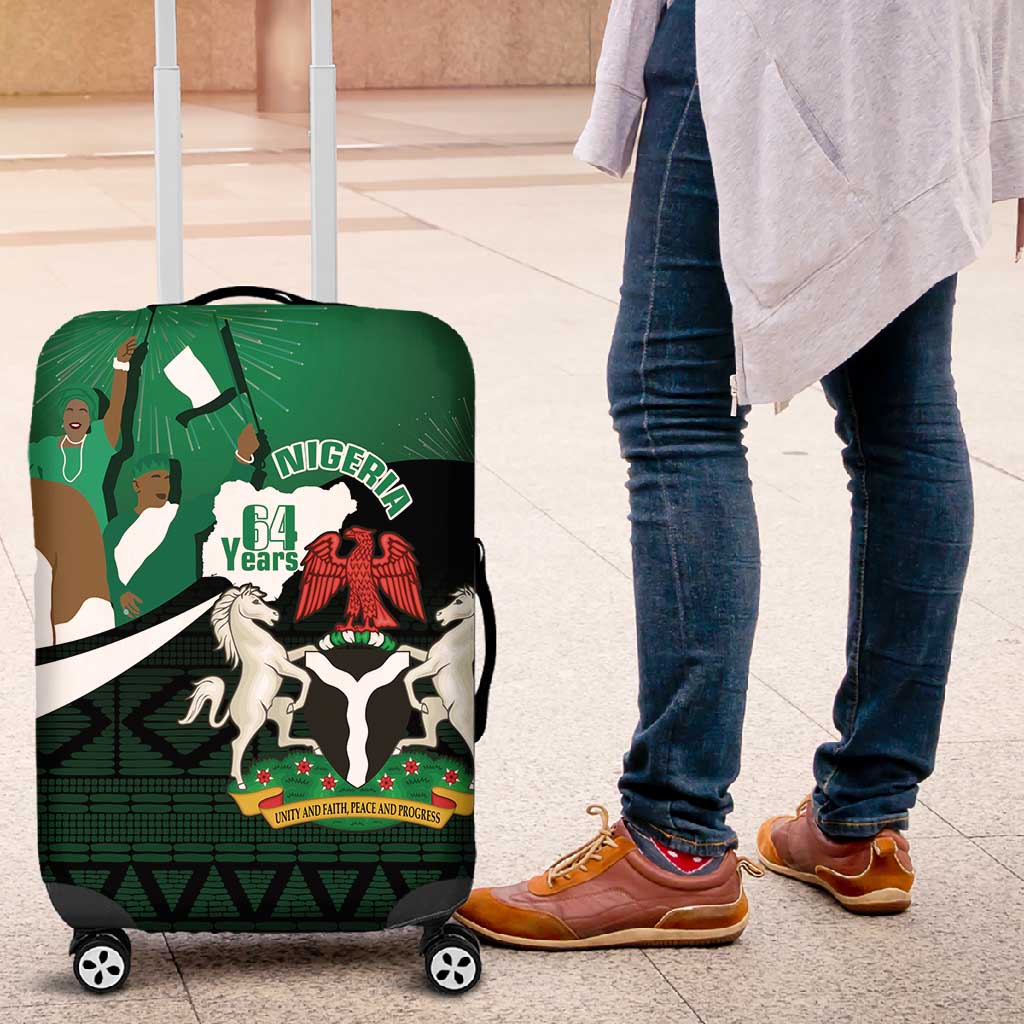 Nigeria Independence Day Luggage Cover Happy 64 Years Of Anniversary African Pattern