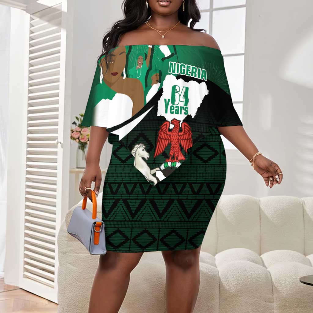 Nigeria Independence Day Off Shoulder Short Dress Happy 64 Years Of Anniversary African Pattern LT14